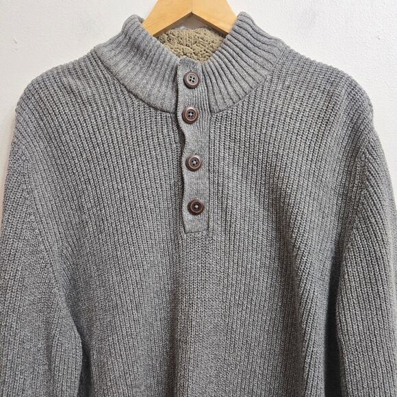 G.H. Bass & Co. Men Vtg Prep Gray Ribbed Knit Henley Sherpa L Collar Sweater XXL - Picture 2 of 11